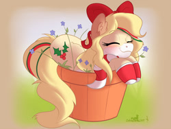 Size: 2100x1575 | Tagged: safe, artist:zobaloba, oc, oc:hollie, earth pony, pony, commission, flower, flower pot, soft shading, solo, ych example, ych result, your character here