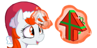 Size: 200x100 | Tagged: safe, artist:blastdown, oc, oc only, oc:karma, pony, unicorn, christmas, female, gift wrapped, hat, holiday, magic, magic aura, mare, ponified, reddit, santa hat, simple background, solo, transparent background, upvote