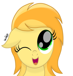 Size: 925x950 | Tagged: safe, artist:xxxdavid09xxx, oc, oc only, oc:spindrop, pegasus, pony, cute, female, floppy ears, happy, looking at you, looking up, mare, ocbetes, one eye closed, open mouth, pegasus oc, signature, simple background, solo, transparent background, wink