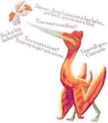 Size: 1024x1170 | Tagged: safe, artist:amura-of-jupiter, oc, oc:amura, pegasus, quetzalcoatlus, babying, pterasaur, quetzalcoatl, simple background, text, transparent, transparent background