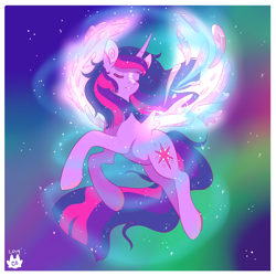 Size: 3000x3000 | Tagged: safe, artist:cckittycreative, twilight sparkle, twilight sparkle (alicorn), alicorn, pony, ascension, aurora borealis, eyes closed, female, mare, solo