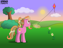 Size: 2059x1564 | Tagged: safe, artist:gradiusfanatic, luster dawn, flower, kite, solo, sun, tree