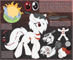 Size: 1280x1054 | Tagged: safe, artist:amura-of-jupiter, oc, oc only, oc:stripes, earth pony, cooking pan, cutie mark, female, guide, pan, reference sheet, usb, usb tail