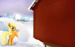 Size: 5120x3200 | Tagged: safe, artist:startledflowerpony, applejack, earth pony, pony, high res, snow, solo