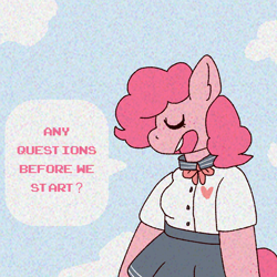 Size: 2000x2000 | Tagged: safe, artist:rigbythememe, pinkie pie, anthro, earth pony, pony, alternate universe, anime, clothes, female, game, pinkamena diane pie, school uniform, schoolgirl, smile.me happiness adventure, solo, video game