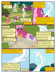 Size: 612x792 | Tagged: safe, artist:newbiespud, edit, edited screencap, screencap, apple bloom, cheerilee, discord, scootaloo, snails, snips, sweetie belle, twist, draconequus, earth pony, pegasus, pony, unicorn, comic:friendship is dragons, the return of harmony, ball of violence, colt, comic, cutie mark crusaders, dialogue, female, filly, frown, male, mare, pointing, raised hoof, screencap comic, smiling, statue, unamused