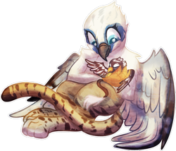 Size: 1024x878 | Tagged: safe, artist:amura-of-jupiter, oc, oc only, griffon, cradling, female, floppy wings, newborn, simple background, smiling, transparent background