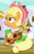 Size: 362x579 | Tagged: safe, derpibooru import, screencap, applejack, earth pony, pony, sparkle's seven, apple chord, cropped, female, freckles, guitar, mare, musical instrument, sitting, solo