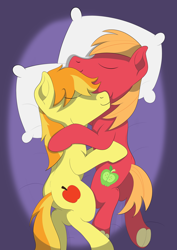 Size: 2000x2824 | Tagged: safe, artist:augjodo, big macintosh, braeburn, earth pony, pony, applecest, bed, braemac, cousins, cuddling, digital art, gay, incest, male, shipping, sleeping, stallion