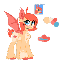 Size: 1462x1493 | Tagged: safe, artist:koloredkat, oc, oc only, oc:koloredkat, bat pony, pony, bat pony oc, bust, chest fluff, ear fluff, glasses, reference sheet, simple background, smiling, solo, tail wrap, transparent background, unshorn fetlocks