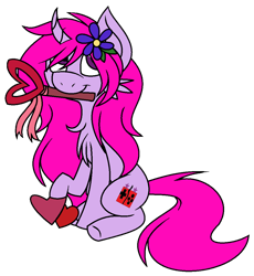 Size: 972x1056 | Tagged: safe, artist:cosmic-wonders, oc, oc:gaming star, pony, unicorn, female, heart, mare, mouth hold, simple background, solo, transparent background