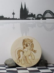 Size: 1280x1708 | Tagged: safe, artist:malte279, oc, oc:colonia, earth pony, box, cologne, craft, pyrography, skyline, traditional art