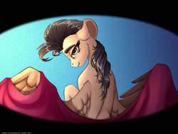 Size: 3000x2250 | Tagged: safe, artist:skitsroom, oc, oc only, oc:mayata, pegasus, pony, bedroom eyes, blanket, female, looking at you, mare, morning ponies, offscreen character, pov, solo