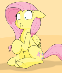 Size: 745x877 | Tagged: safe, artist:sandwich-anomaly, fluttershy, pegasus, pony, :c, cropped, do not want, female, floppy ears, frown, mare, raised hoof, scared, shocked, shrunken pupils, sitting, solo