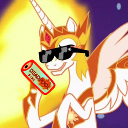 Size: 1000x1000 | Tagged: safe, artist:katya, edit, daybreaker, burn, solo, sunglasses