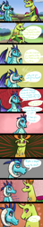 Size: 1200x6238 | Tagged: safe, artist:azurllinate, dragon lord ember, princess ember, thorax, changedling, changeling, dragon, admitting feelings, blushing, blushing profusely, bush, changeling x dragon, chewing, closeup on the face, comic, conversation, cupcake, disappointed, dragoness, eating, embarrassed, embrax, female, food, heartbeat, interspecies, interspecies love, king thorax, looking at each other, looking away, love, lunch, male, orange eyes, purple eyes, royalty, shipping, sitting, sitting at table, speech, speech bubble, straight, swallowing, talking with your mouth full, walking, yelling