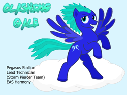Size: 1306x980 | Tagged: safe, artist:stargliderx, oc, oc only, oc:clashing gale, pegasus, fanfic:expedition to cloudbreak islands, base used, cloud, male, pegasus oc, rearing, smiling, solo, spread wings, stallion, wings