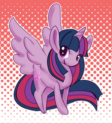 Size: 300x331 | Tagged: safe, artist:soeru, twilight sparkle, twilight sparkle (alicorn), alicorn, pony, abstract background, cute, female, mare, pixiv, solo, spread wings, twiabetes, wings