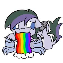 Size: 1994x2001 | Tagged: safe, artist:captshowtime, oc, oc only, oc:vintage collection, cat, hippogriff, pony, burb, cat burb, commission, ponysona, puking rainbows, rainbow, simple background, solo, transparent background, vomit, vomiting, ych result, your character here