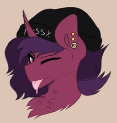 Size: 1759x1845 | Tagged: safe, artist:sailor, oc, oc:rubellite, beanie, hat, piercing, tongue out