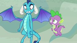 Size: 1920x1080 | Tagged: safe, screencap, princess ember, spike, dragon, sweet and smoky, angry, dragoness, duo, female, flying, male, spread wings, winged spike, wings