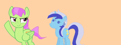 Size: 1911x712 | Tagged: safe, artist:1126jewel5, merry may, minuette, raised hoof, sweatdrop