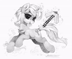 Size: 3717x3070 | Tagged: safe, artist:share dast, oc, oc only, oc:speed, pony, unicorn, magic, minecraft, pickaxe, solo