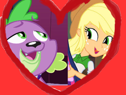 Size: 357x271 | Tagged: safe, applejack, spike, dog, equestria girls, applespike, female, love, male, shipping, spike the dog, straight