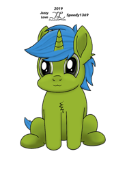 Size: 848x1138 | Tagged: safe, artist:speedy1369, oc, oc:jazzy love, pony, unicorn, chibi, cute, male, simple background, sitting, solo, transparent background