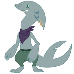 Size: 1024x1024 | Tagged: safe, artist:dragonchaser123, toothy klugetowner, anthro, shark, my little pony: the movie, bandana, clothes, gills, klugetowner, pants, piercing, show trace, simple background, solo, transparent background, vector