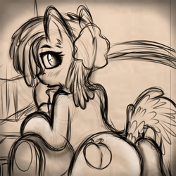 Size: 790x790 | Tagged: safe, peachy, pony, butt, doodle, female, mare, monochrome, plot, rear view, sketch, solo