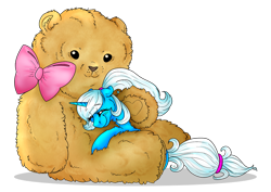 Size: 1024x726 | Tagged: safe, artist:ali-selle, oc, oc:pummela, unicorn, cute, daaaaaaaaaaaw, eyes closed, female, hug, ponytail, ribbon, simple background, smiling, solo, story in the comments, story included, sweet dreams fuel, teddy bear, transparent background