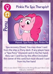 Size: 640x884 | Tagged: safe, artist:asajiopie01, pinkie pie, earth pony, pony, spa pony, spa pony pinkie pie, text, trading card, twilight sparkle's secret shipfic folder