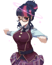 Size: 2100x2626 | Tagged: safe, artist:togeticisa, sci-twi, twilight sparkle, human, equestria girls, friendship games, breasts, busty sci-twi, clothes, crystal prep academy uniform, female, glasses, high res, human coloration, humanized, school uniform, simple background, solo, white background