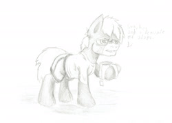 Size: 1920x1383 | Tagged: safe, artist:khaki-cap, oc, oc:khaki-cap, earth pony oc, food, irritated, mug, sketch, tea, tired