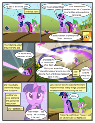 Size: 612x792 | Tagged: safe, artist:newbiespud, derpibooru import, edit, edited screencap, screencap, applejack, spike, twilight sparkle, unicorn twilight, dragon, earth pony, pony, unicorn, comic:friendship is dragons, the return of harmony, blast, book, chocolate, chocolate rain, comic, dialogue, eyes closed, female, food, freckles, glowing horn, hat, horn, magic, magic beam, magic blast, male, mare, rain, sad, screencap comic, slit eyes, smiling, smirk, telekinesis