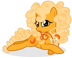 Size: 2376x1924 | Tagged: safe, artist:shizow, oc, oc only, oc:orange delight, commission, crazy straw, drinking, drinking straw, juice, on side, orange juice, show accurate, simple background, solo, transparent background