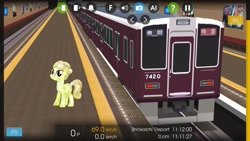 Size: 1280x720 | Tagged: safe, artist:topsangtheman, artist:vector-brony, crystal pony, earth pony, pony, golden glitter, hmmsim2, japan, looking at you, train, train station