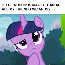 Size: 1080x1080 | Tagged: safe, edit, edited screencap, screencap, twilight sparkle, unicorn, episode needed, facebook, grammar error, meme, misspelling, official, solo, title drop