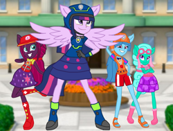 Size: 1429x1080 | Tagged: safe, artist:徐詩珮, fizzlepop berrytwist, glitter drops, spring rain, tempest shadow, twilight sparkle, twilight sparkle (alicorn), alicorn, human, pony, series:sprglitemplight diary, series:sprglitemplight life jacket days, series:springshadowdrops diary, series:springshadowdrops life jacket days, equestria girls, aid marshall, aid marshall (paw patrol), alternate universe, base used, bisexual, chase, chase (paw patrol), clothes, cute, equestria girls-ified, eyelashes, feet, female, glitterbetes, glitterlight, glittershadow, goggles, grin, hat, helmet, lesbian, lifeguard, lifeguard spring rain, looking at you, marshall, marshall (paw patrol), open mouth, paw patrol, polyamory, ponied up, sandals, shipping, skye, skye (paw patrol), smiling, smiling at you, sprglitemplight, springbetes, springdrops, springlight, springshadow, springshadowdrops, spy chase, spy chase (paw patrol), tempestbetes, tempestlight, zuma, zuma (paw patrol)