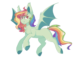 Size: 1200x899 | Tagged: safe, artist:p-kicreations, oc, oc only, oc:sugarfang, bat pony, pony, blank flank, chest fluff, commission, female, icey-verse, magical lesbian spawn, mare, multicolored hair, offspring, parent:evil pie hater dash, parent:flutterbat, parent:fluttershy, parent:rainbow dash, parents:flutterdash, parents:piehaterbat, rainbow hair, simple background, solo, transparent background, unshorn fetlocks