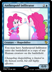 Size: 375x523 | Tagged: safe, edit, pinkie pie, equestria girls, ccg, clothes, dress, friendship games bloopers, high five, implied changeling, magic the gathering, self paradox, trading card, trading card edit, wondercolt statue