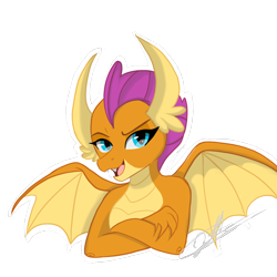 Size: 2048x2048 | Tagged: safe, artist:sweetkllrvane, smolder, dragon, crossed arms, dragoness, female, signature, simple background, smiling, smirk, smugder, solo, spread wings, transparent background, wings