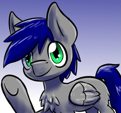 Size: 2229x2085 | Tagged: safe, artist:fluor1te, oc, oc only, oc:stargazer silver, pegasus, pony, chest fluff, green eyes, leg fluff, looking at you, male, simple background, solo, stallion, waving