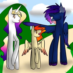 Size: 1024x1024 | Tagged: safe, artist:thechibiart, oc, oc:amanecer, oc:celestis apollo, oc:centello, pegasus, pony, unicorn, female, male, pregnant