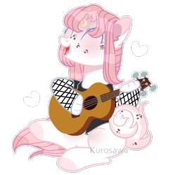 Size: 1500x1525 | Tagged: safe, artist:kurosawakuro, oc, earth pony, pony, acoustic guitar, base used, female, mare, simple background, solo, transparent background