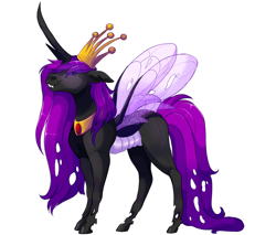 Size: 2000x1700 | Tagged: safe, artist:uunicornicc, oc, oc:zinizter, changeling, changeling queen, changeling queen oc, crown, female, jewelry, purple changeling, regalia, simple background, solo, white background