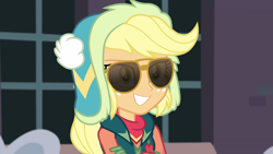 Size: 1920x1080 | Tagged: safe, screencap, applejack, better together, equestria girls, holidays unwrapped, solo, sunglasses