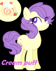 Size: 772x972 | Tagged: safe, artist:comet-swirls, cream puff, earth pony, pony, black background, reference sheet, simple background