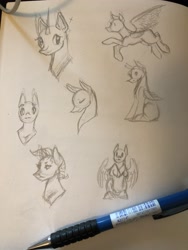 Size: 3024x4032 | Tagged: safe, artist:pockypocky, earth pony, pegasus, pony, unicorn, commission, commissions open, grayscale, monochrome, pencil, sketch, sketch dump, traditional art, ych sketch